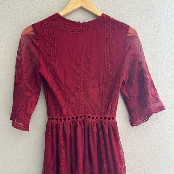 Southern Fried Chics Red Lace Maxi Dress XS NWT Romantic Boho Sheer Overlay NWT - Picture 13 of 16